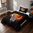 thumbnail image 2 of Manfei Basketball Twin Comforter Sets, Sports Bedding Set, Grunge Black Orange, Black Reversible 2pcs 1 Comforter and 1 Pillowcase, 2 of 6