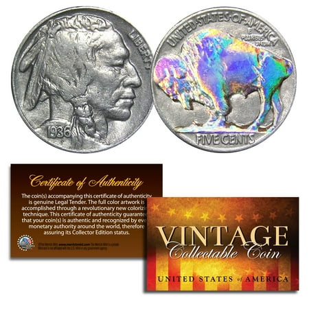 One Cent Coin Cufflinks - 1930's 5 Cent Genuine Indian Head Buffalo Nickel Coin Full Date COA - HOLOGRAM