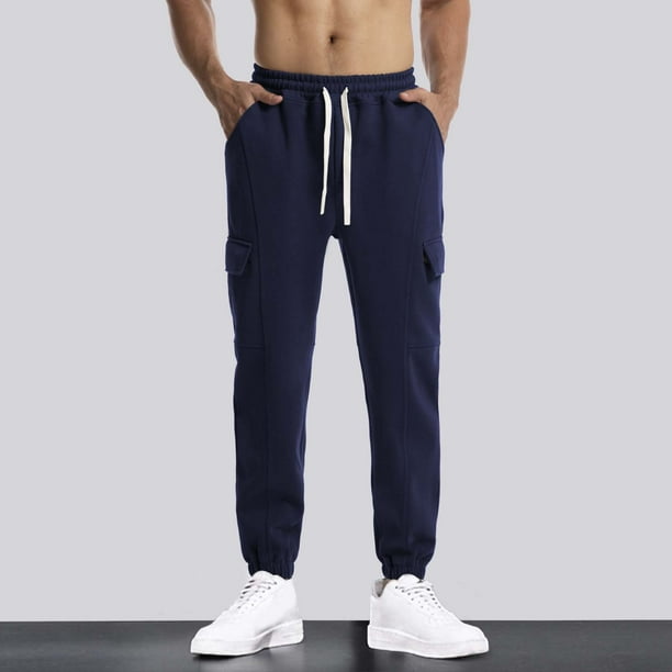 Pantalones largos para hombre, lisos, informales, con cintura elástica y bolsillos, deportivos