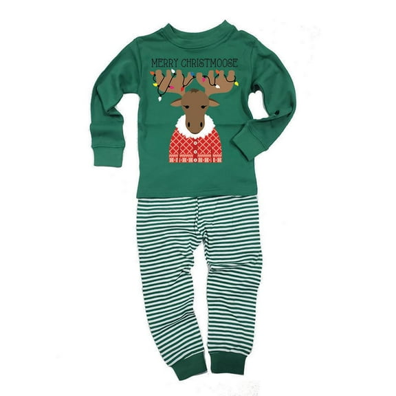 Christmas Merry ChristMoose Moose Toddler Long Sleeve Top Striped Pants Pajama Set