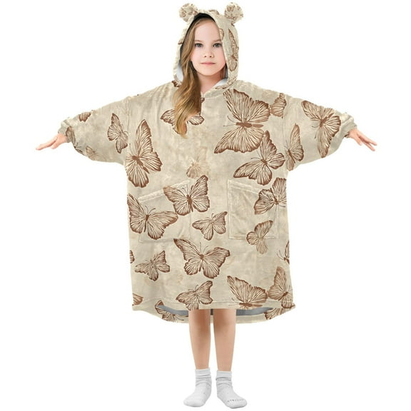 joogoo Wearable Blanket Hoodie for Retro Butterflies Oversized Sherpa Hooded 3-14 YR M