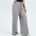 thumbnail image 6 of Bloomae Women's Plus Size Pants Wide Leg High Waist Casual Drawstring Comfy Lounge Yoga Pants Baggy Stretchy Seams Joggers Trousers Gray XXXXXL, 6 of 7