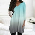 thumbnail image 2 of DENGDENG Oversized Tunic Tops for Women 2025 Summer V Neck 3/4 Sleeve Long Shirts for Women for Leggings Plus Size Fashion Tshirts Loose Fit Flowy Clothes Sky Blue XXL, 2 of 7