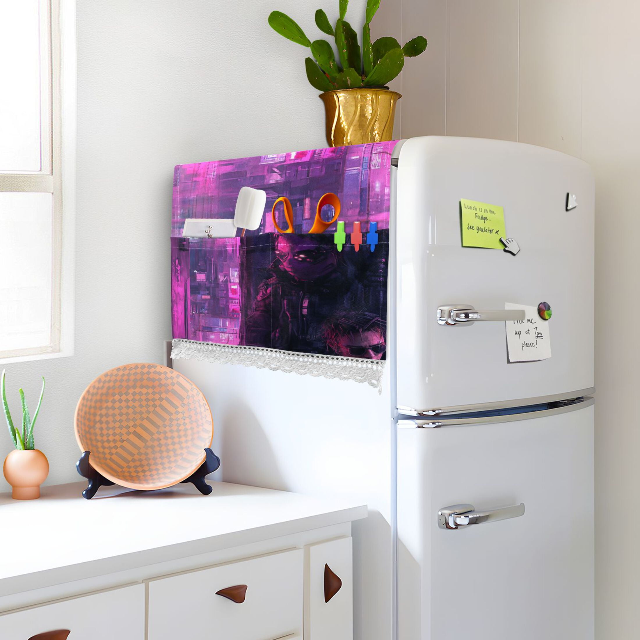 Cyberpunk's BoyWasher and Dryer Covers Dust-Proof and Oil Resistant Fridge Cover with 4 Storage Pockets Washing Machine Top Cover for Laundry Kitchen Home 51.2 x 22 In