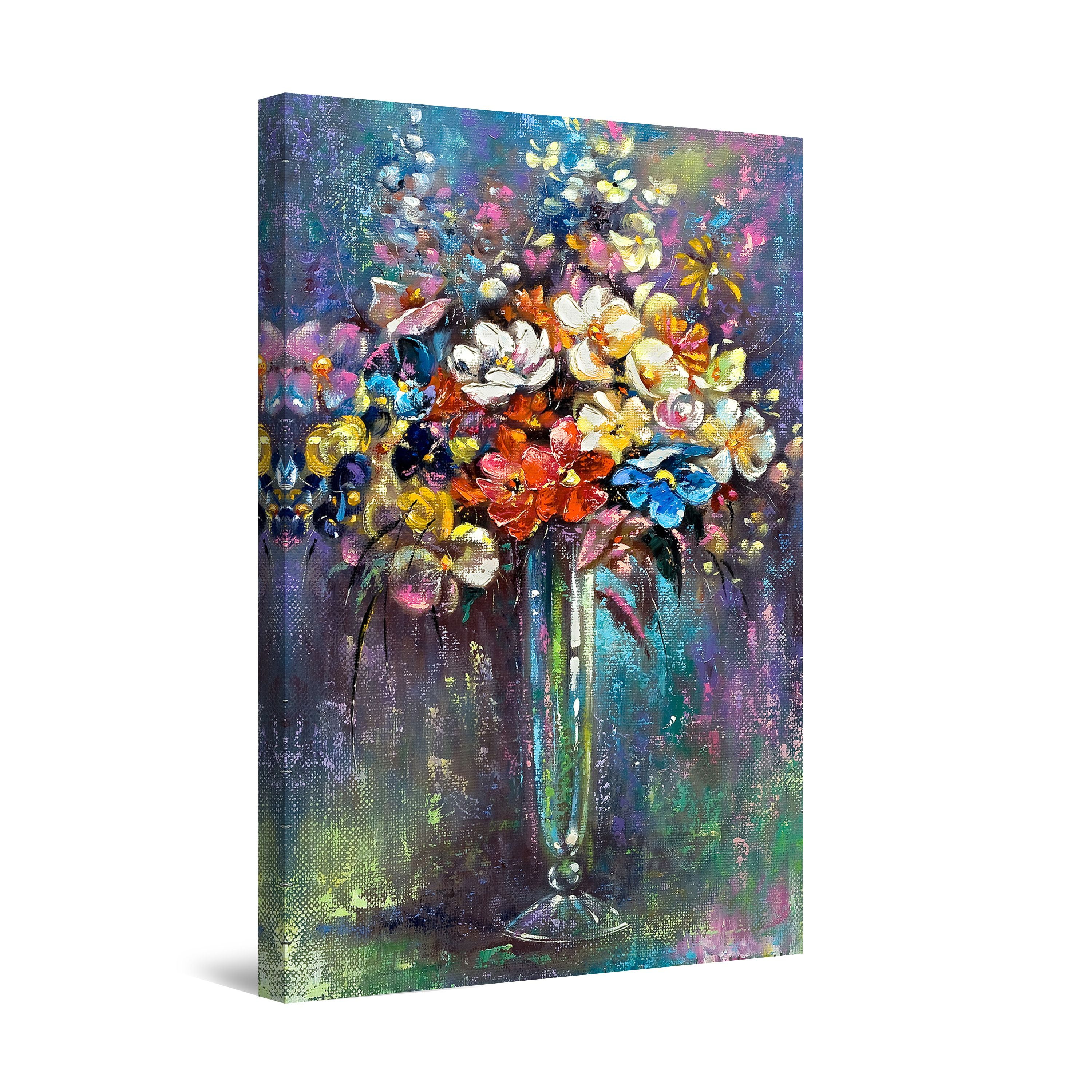 Startonight Canvas Wall Art Colored Flowers Vase, Framed Wall Decor 24