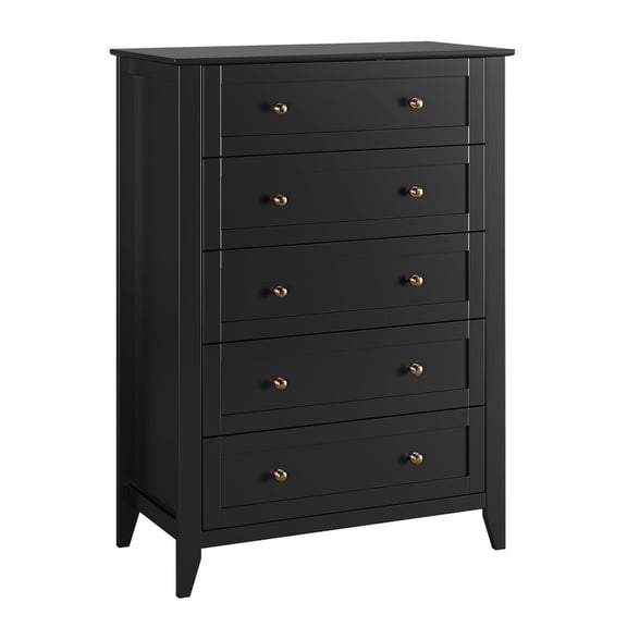 Tall 5 Drawer Dresser for Bedroom, Wood Chest of Drawers with Metal Handles, Modern Storage Cabinet and Organizer Drawers for Living Room, Hallway, Black