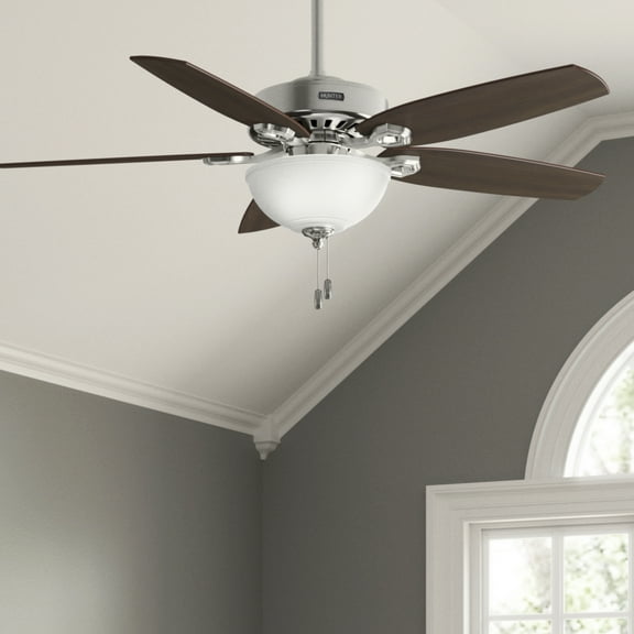 Restored Hunter Fan 52 inch Traditional Brushed Nickel Ceiling Fan with Cased White Glass Light Kit, 5 Blade (Refurbished)
