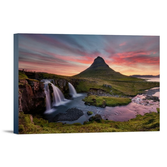 Kirkjufell Mountain and Waterfall, Iceland, (12x18 Wrapped Canvas, Wall Decor, Artwork)