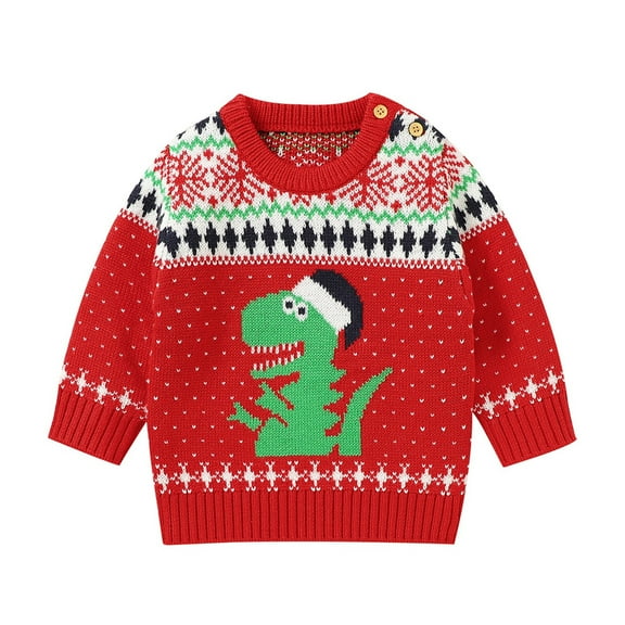 Coerni Toddler Baby Girl Boy Cute Long Sleeve Christmas Dinosaur Knitted Sweater Pullover Tops Autumn Winter Warm Family Matching Outfits Baby Girl Hoodie Outfit