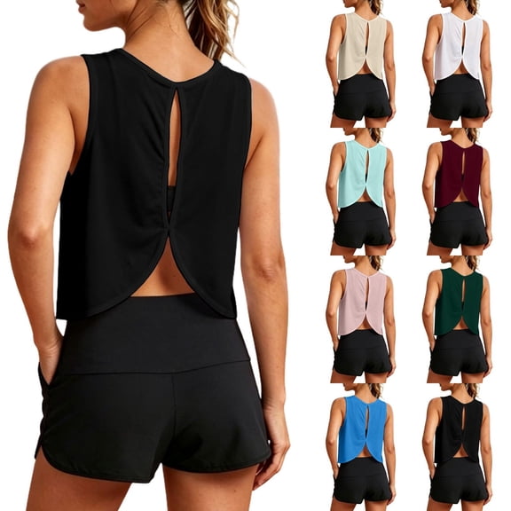 TGPMGRZ Open Back Workout Tops for Women Athletic Backless Tank Tops Sleeveless Running T Shirts Yoga Going Out Gym Clothes Black Size M