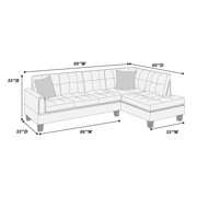 Living Room Mushroom Tweeted Like Velvet Tufted Couch 2pc Sectional Sofa Set RAF Chaise LAF Sofa