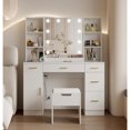 thumbnail image 1 of Vanity Desk with 3 Color Lights,Makeup Vanity Brightness Adjustable, Table Set Dressing Table with 5 Drawers ,6 Open Shelves & 1 Cabinets and Multiple Shelves for Adult, 1 of 6