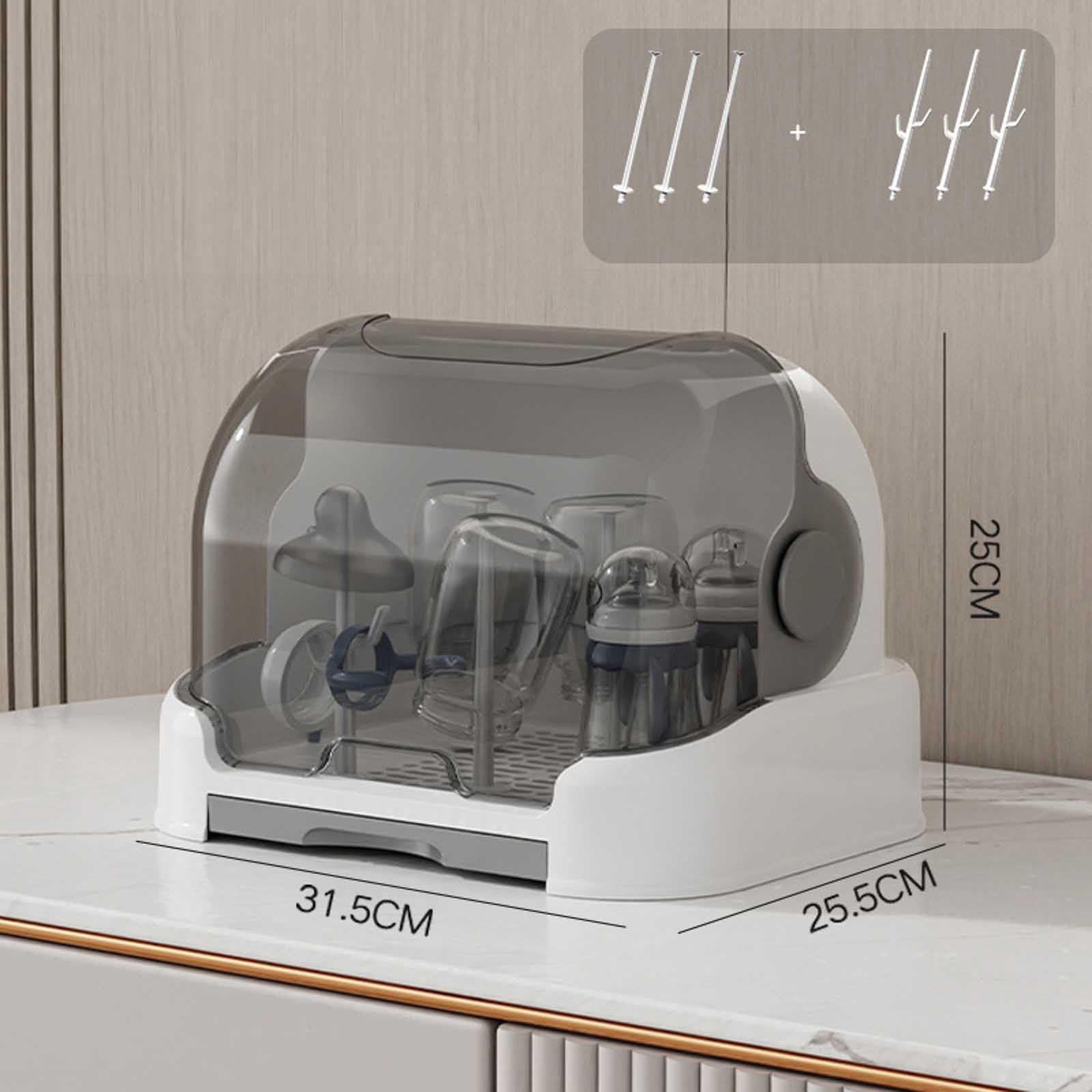 Baby Bottle Drying Rack with Lid Baby Bottle Storage Box with Removable Drain Tray Space Saving Baby Bottle Rack Dryer Reusable Bottle Rack Holder for Baby 32*26*25.5cm Home Decor