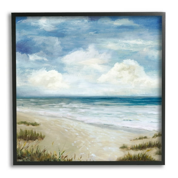 Stupell Industries Soft Clouds over Beach Nature Painting Black Framed Art Print Wall Art, 12 x 12