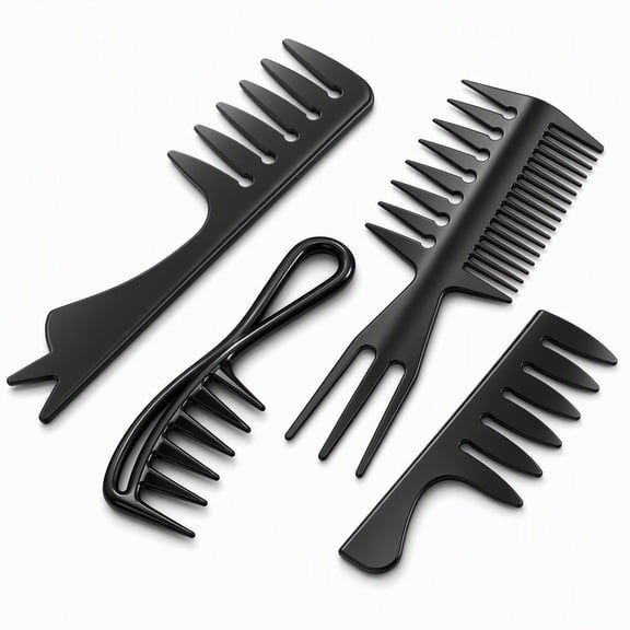 YEMNPIOS 4 Pcs Hair Styling Combs Set Wide Tooth Texture Combs with Double Side Tail Barber Tool for Men Women Beard Hairstylist Black 4 Styles