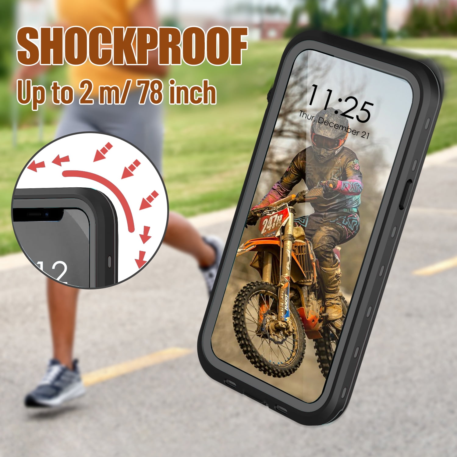 IP68 Waterproof Case for iPhone 13 Shockproof Rugged Case Built in Screen Protector Swimming Underwater Phone Cover Supprot Wireless Charging(6.1" Black)