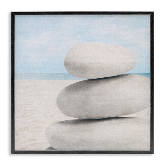 Stupell Industries Scandinavian Coastal Stacked Rocks Black Framed Giclee Art, 12 x 12, by LSR Design Studio