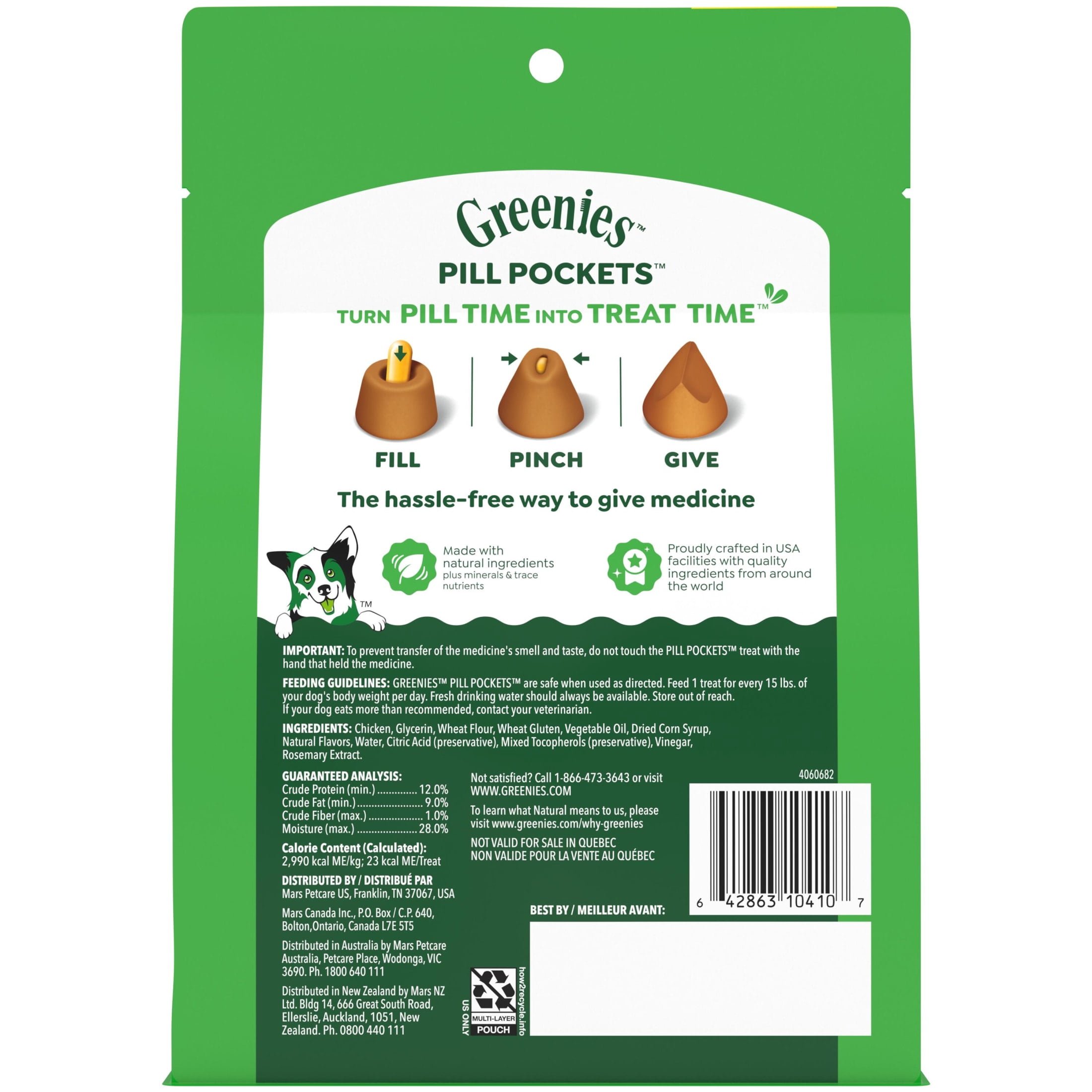 (4 pack) Greenies Pill Pockets for Dogs, Chicken Flavor, Large Size, Soft Dog Treats, 15.8 oz Pouch
