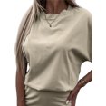thumbnail image 3 of DYMADE Women Plus Size Solid Color Casual Crew Neck Sports Simple Dress, 3 of 4
