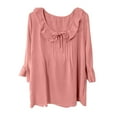 thumbnail image 5 of TKLPEHG Dressy Tops for Women Dressy Casual Round Neck 3/4 Sleeve Tunic Shirts Solid Color Elegant Tunic Tops Loose Comfy Clothes Blouses(Pink,S), 5 of 6