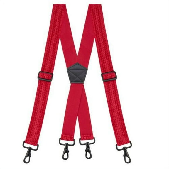 Buyless Fashion Heavy Duty Suspenders for Men - 48" Adjustable Straps 1 1/2" - X Back with Strong Hooks - 5146-Red