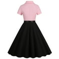 thumbnail image 4 of ATOYSOY Women's Tea Length A Line Vintage Dress Patchwork Summer Sundress Lapel V Neck Button Boho Beach Trendy Workout Elegant Cocktail Party Flowy Short Sleeve Pink, 4 of 6