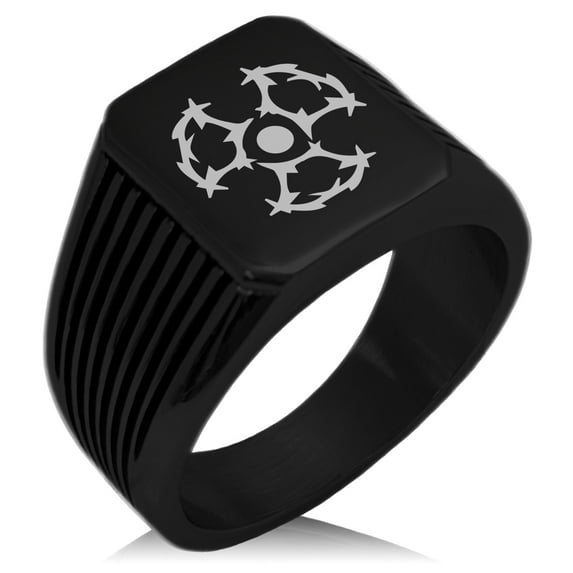 Stainless Steel Barbed Wire Radioactive Needle Stripe Pattern Biker Style Polished Ring