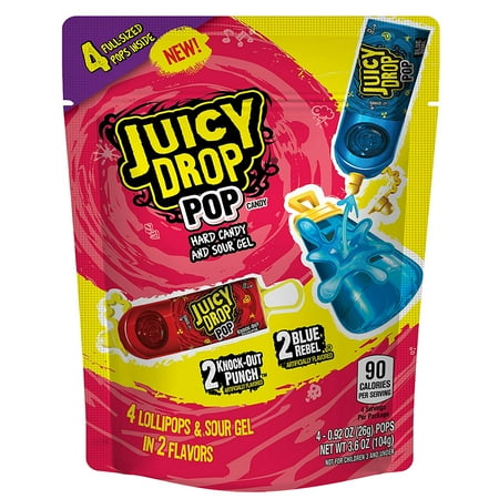 Juicy Drop Pop Variety Pack, Assorted Flavors Sweet Lollipops with Sour Liquid Candy, 0.92 Oz, 4 Count