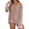 thumbnail image 2 of Womens Crochet Knit Swimsuit Coverup Mini Dress Summer 2025 Boat Neck Wavy Trim Beach Bathing Suit Cover Up, 2 of 7