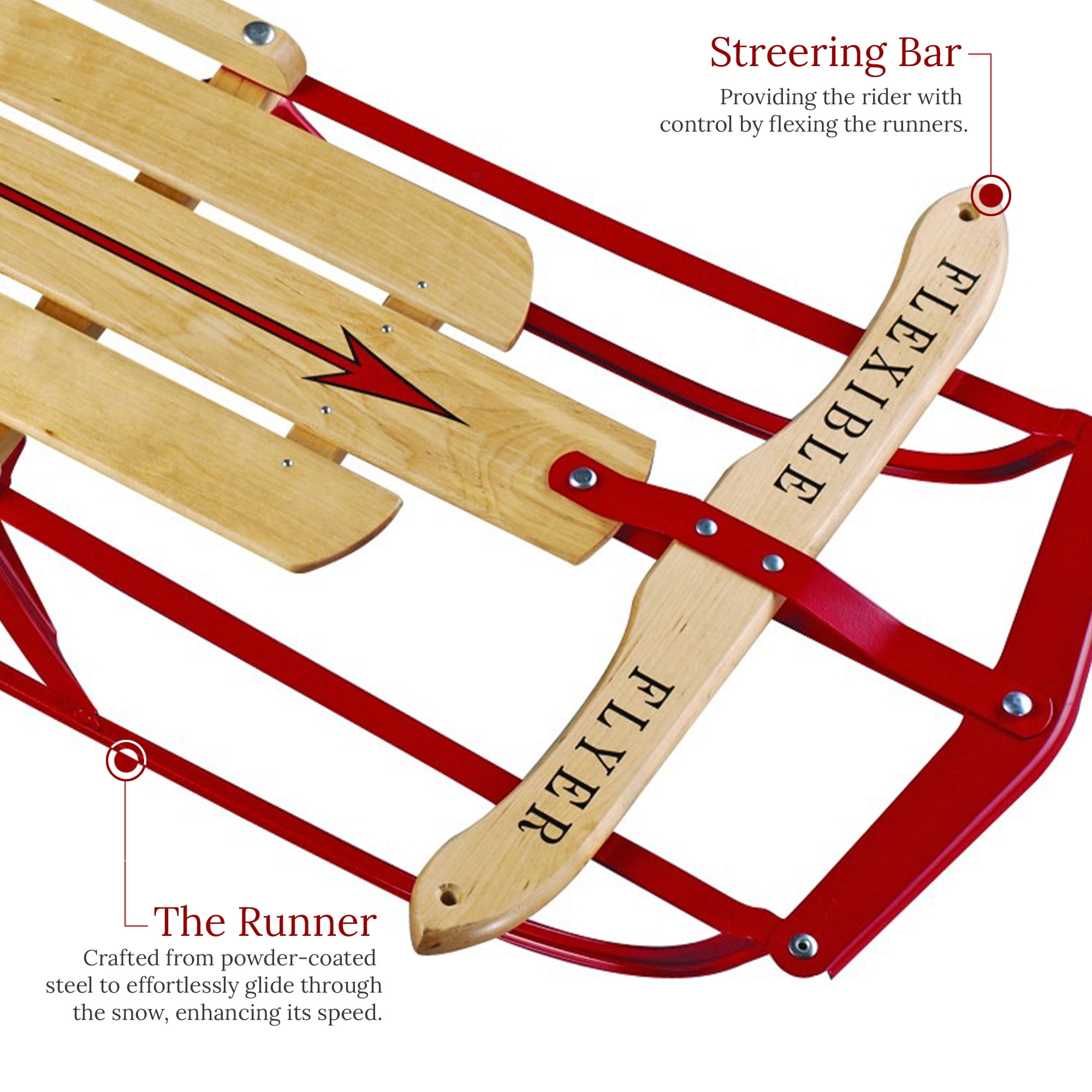 Flexible Flyer 1054 Metal Runner Steel & Wood Snow Slider Sled, 54