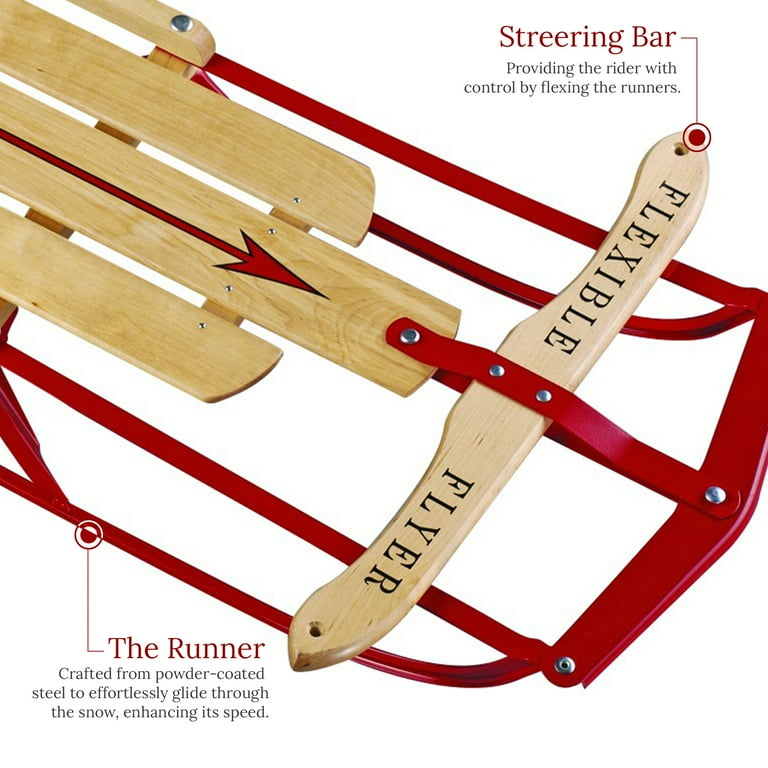 Flexible Flyer 1054 Metal Runner Steel & Wood Snow Slider Sled, 54