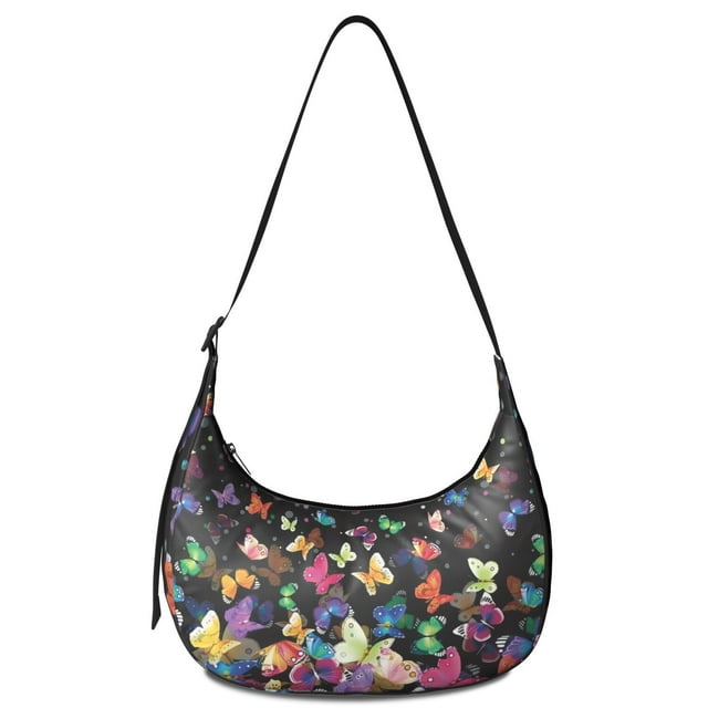 Sac Bandoulière Motif Papillon Coloré – Accents Floraux, Sangle Réglable, Idéal pour les Femmes à la Mode