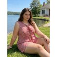 thumbnail image 5 of LMLYSoH Womens Plus Size Shorts Outfit Casual Loose Fit Plaid Bow Tie Front V Neck Sleeveless Tops and Shorts 2 Pcs Set, 5 of 9