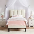 thumbnail image 3 of VECELO Twin/Full/Queen Upholstered Bed Frame with Adjustable Headboard, No Box Spring Needed/Easy Assembly, Beige, 3 of 7