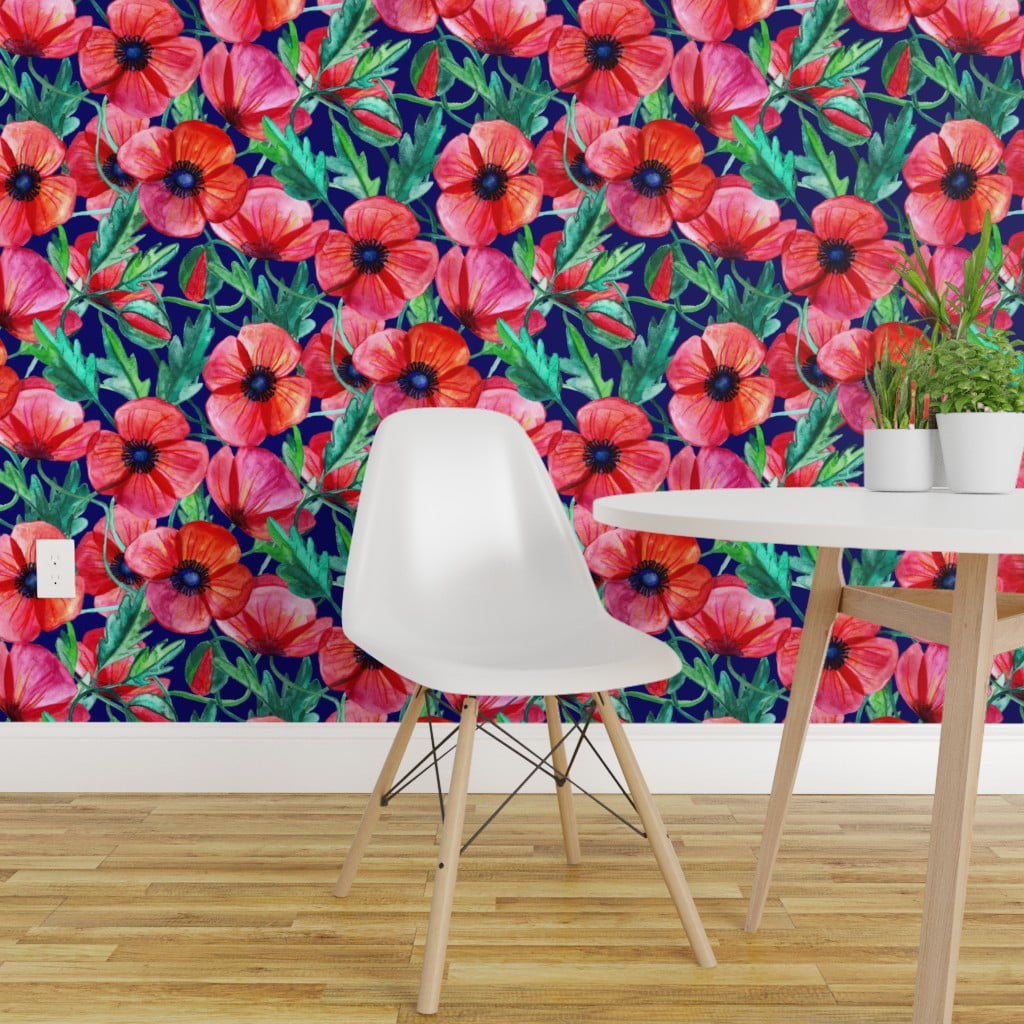 Peel-and-Stick Removable Wallpaper Watercolor Poppies Floral Poppy
