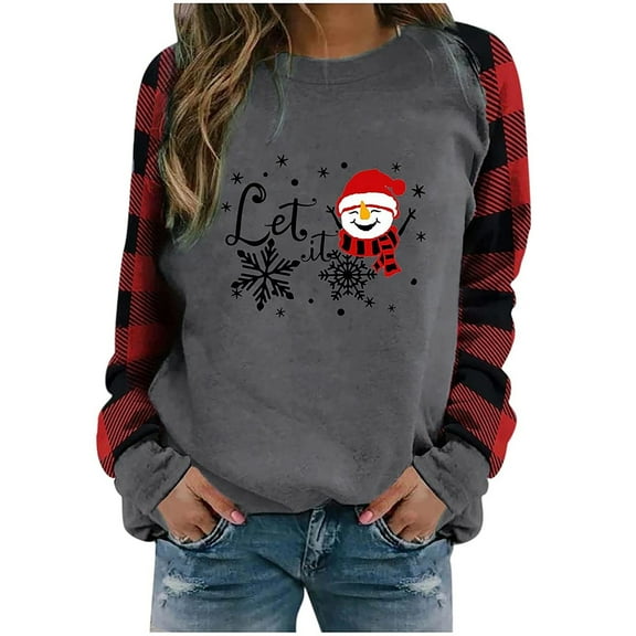 Clearance asdoklhq Clearance Plus Size Christmas Clothing,Winter Womens Casual Long Sleeve Tops Ladies Christmas Printv Blouse Tops