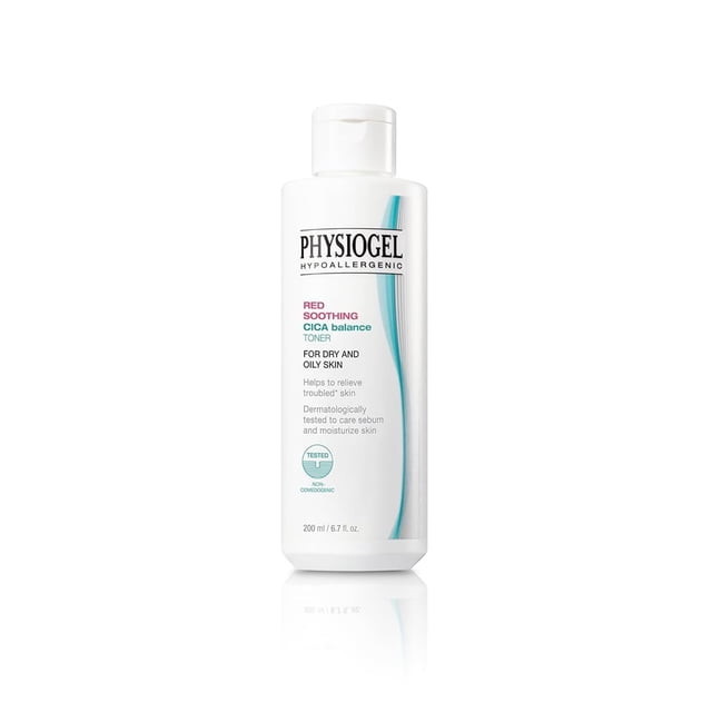 Physiogel Red Soothing Cica Balance Toner Maneja los problemas de la piel Refina los poros Controla el sebo Hidratante Cica PEA Niacinamida Pantenol Tónico facial hipoalergénico para hombres y mujeres
