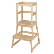 Infans Kids Kitchen Step Stool Kids Standing Tower with Safety Rails Nature