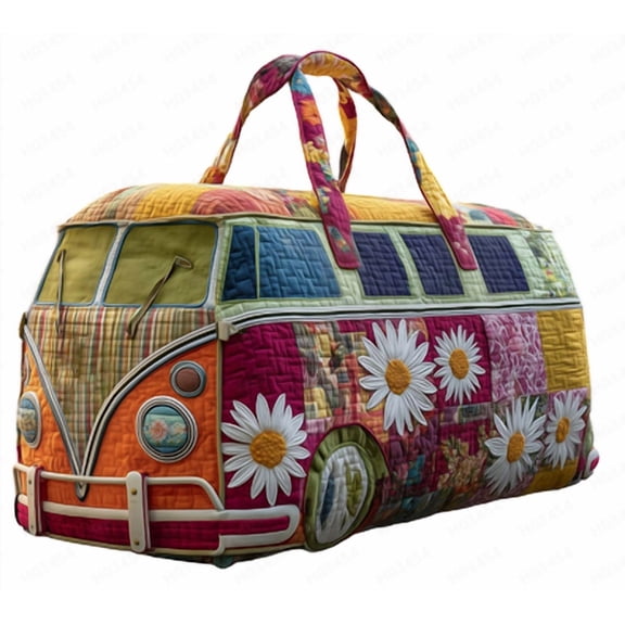 2026 Hippie Journey Quilted Duffel Bag Hippie Van Travel Duffel Bag Vintage Floral Weekender Overnight Bags Women Gym Bags