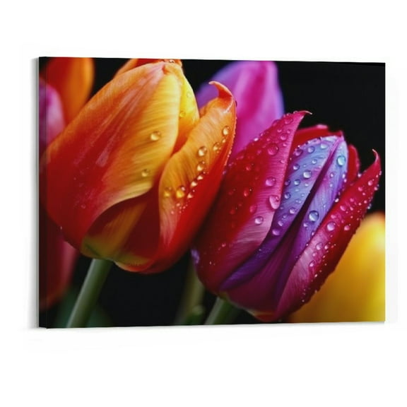 Shiartex  Tulip Flower Canvas Wall Art Colorful Tulips Painting Print Floral Picture Wall Decor Home Bathroom Bedroom Decor Frame (Tulip -20x16 Inch)