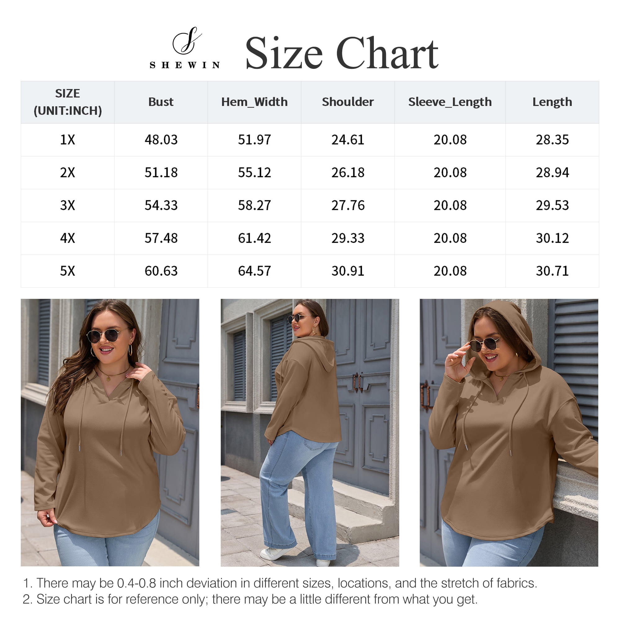SHEWIN Sweatshirt for Women Plus Size Hooded Sweatshirts Fleece Sweatshirt V Neck Drawstring Long Sleeve Hoodie Pullover Tops for Fall 2025 Brown 2X