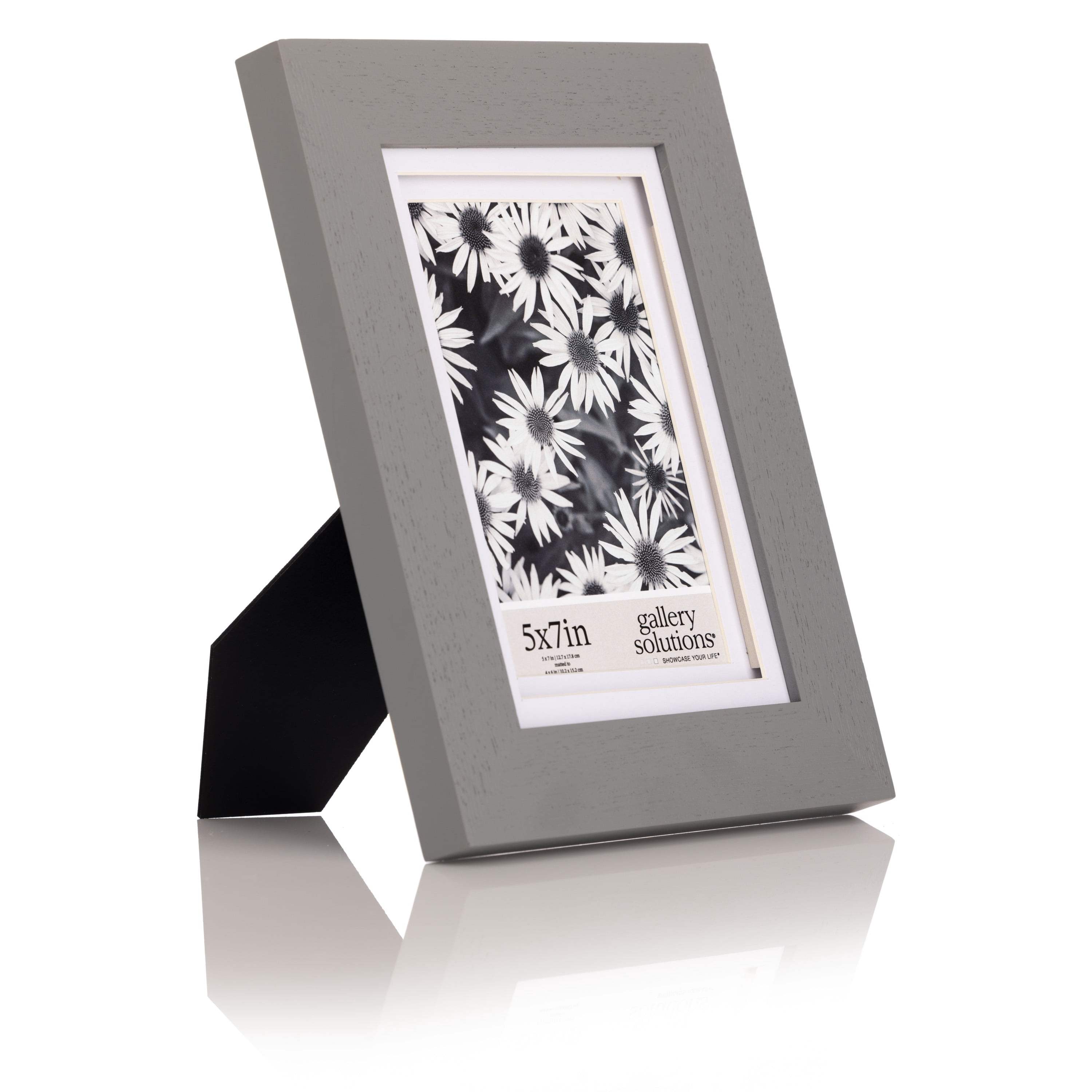 Gallery Solutions Flat Grey Picture Frame Double White Mat Airfloat Tabletop Wall Display 5" x 7" for 4" x 6" Photos 1-pack