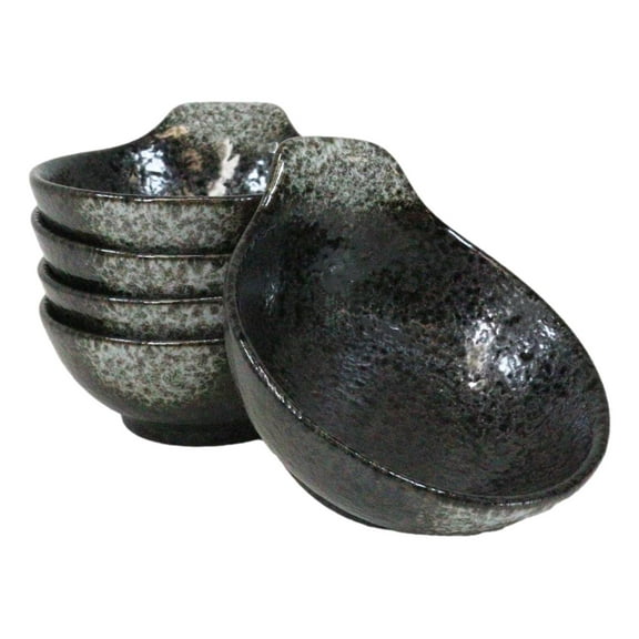 Pack Of 5 Charcoal Grey Tone Hakumu Small Ponzu Miso Soup Bowls With Handle 5oz