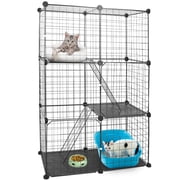 TeqHome 3-Tier Detachable Cat Cage Metal Cat Playpen Cage with 3 Doors 2 Ladders Large Cat Kennel for 1-2 Cats - 28.15L x 13.97W x 42.12H, Black