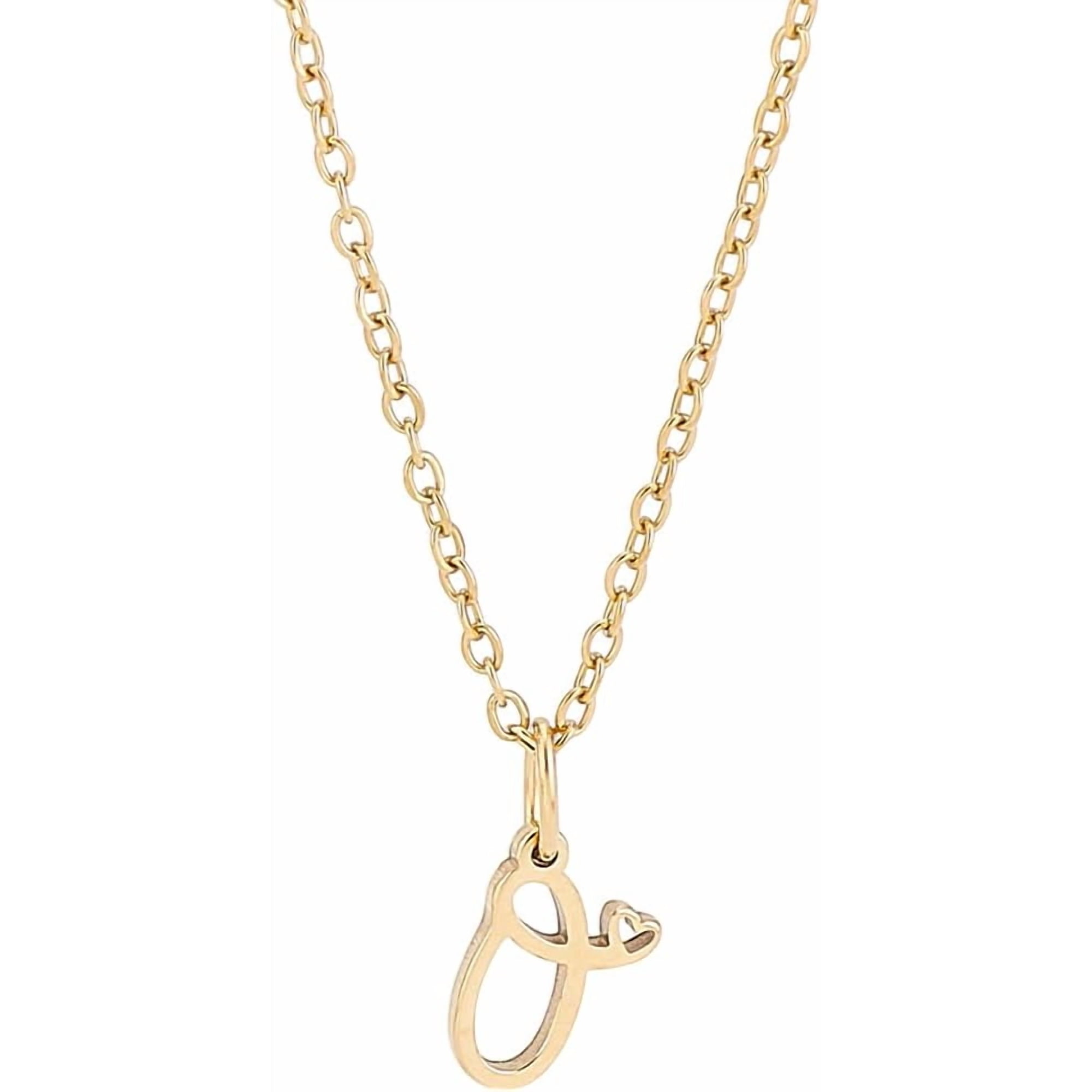 1 Set Dainty Golden Initial Necklace for Women Handwriting Style Letter A-Z Necklace 18 inch Tiny Heart Initial Necklace 304 Stainless Steel Personalized Monogram Name Necklace diy Letter O