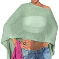 thumbnail image 3 of Sheer Mesh Poncho for Women, Asymmetrical One-Shoulder Knit Cover Up - Boho Beach Tunic Top, Loose Sleeveless Cape Shirt, Summer Vacation Sun Protection Layering Piece Light Green, 3 of 5