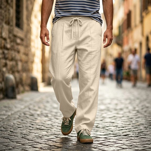 Blmnix Beach Pants Pants for Men Travel Pants Low Rise Palazzo Baggy Pant Long Straight-Leg Yellow Mens Casual Pants,M