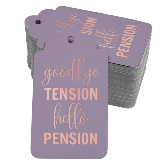 Inkdotpot Pack Of 100 Good Bye Tension Hello Pension Retirement Favor Paper Tags Craft Real Rose Gold Foil Hang Tags