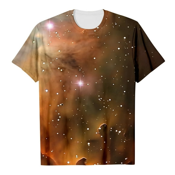 GPOECD Galaxy Shirt Girls Short Sleeve Crew Neck Fancy Tee Top With 3D Glitter Print For Teen Carnival Party Wear E,6-7 Years