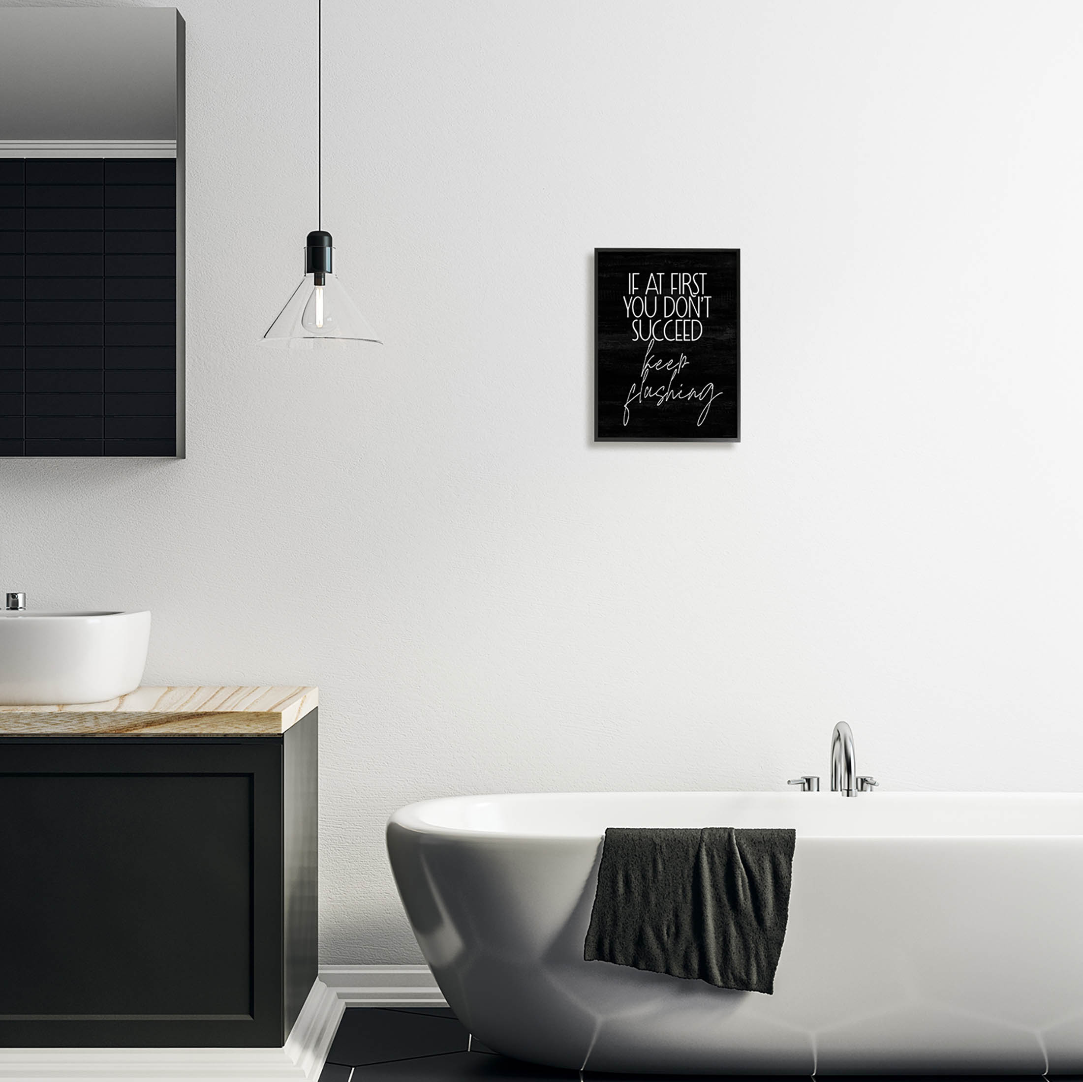 Stupell Industries Keep Flushing Funny Bathroom Graphic Art Black Framed Art Print Wall Art, Design by Lil' Rue